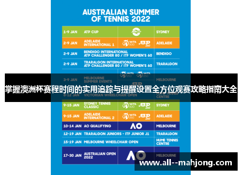 掌握澳洲杯赛程时间的实用追踪与提醒设置全方位观赛攻略指南大全